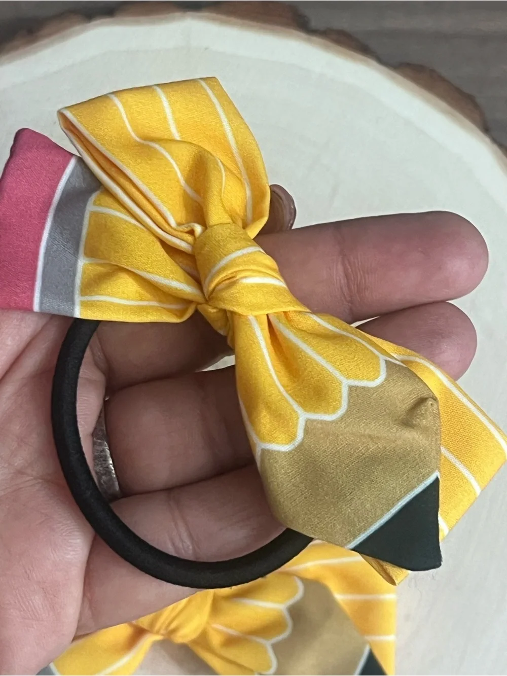 kids Handmade Pencil Hair Tie Back to School Bow Ponytail Holder